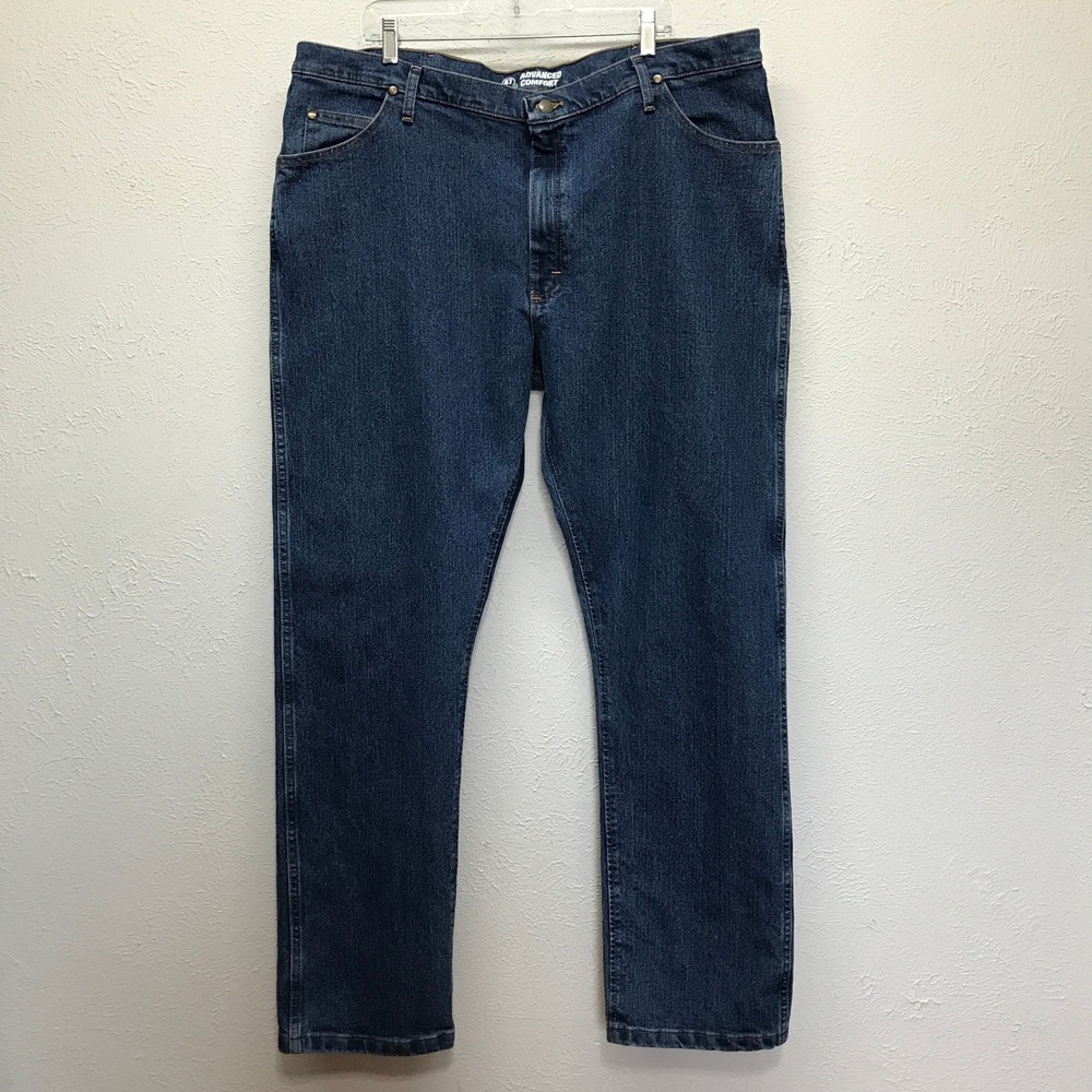 Wrangler 47 Regular Jeans Mens 42x34 Blue Advanced Comfort Cowboy Cut Denim Mid